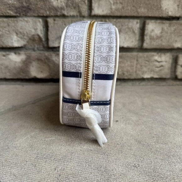 TORY BURCH GEMINI LINK COSMETIC CASE IVORY GEMINI LINK STRIPE 34399 New - Picture 4 of 13